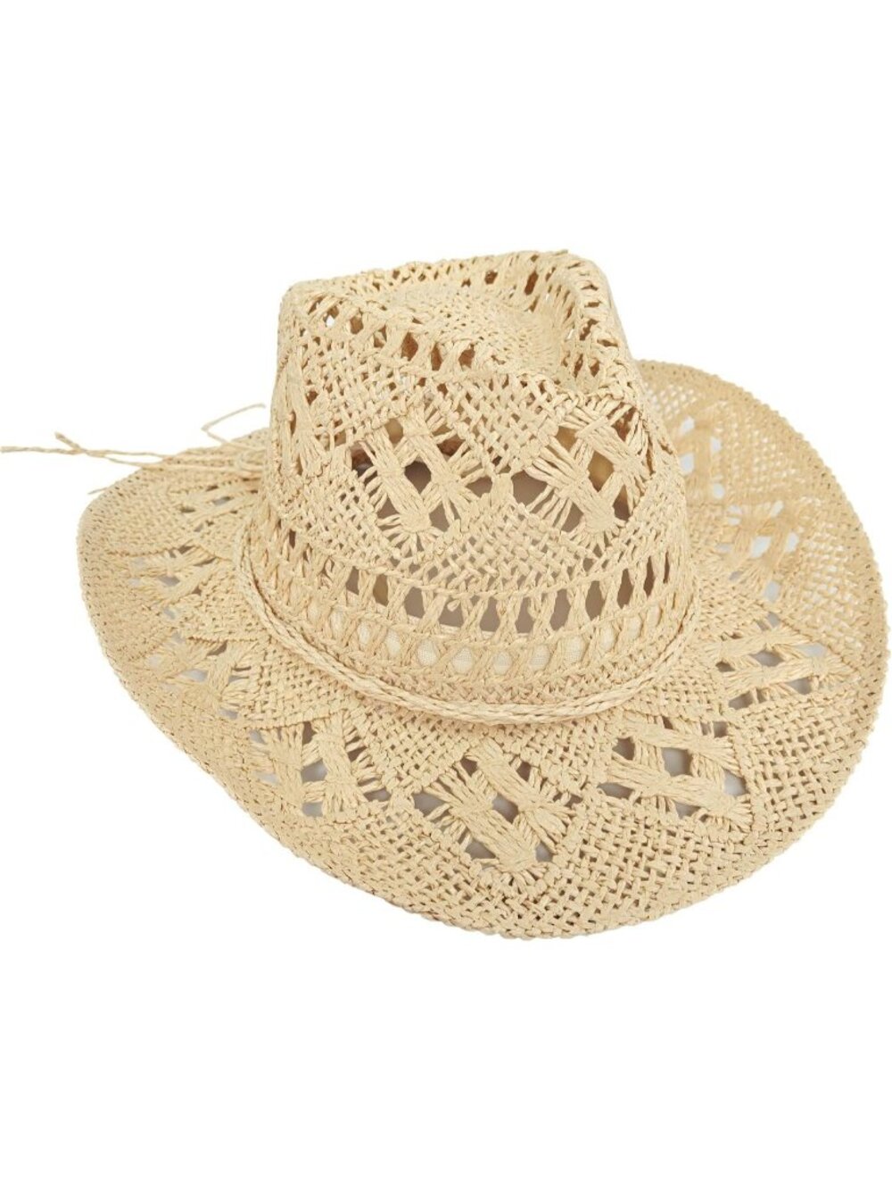 Women's Cream Tan Straw Wide Brim Cowboy Cowgirl Western Shapeable Sun Hat